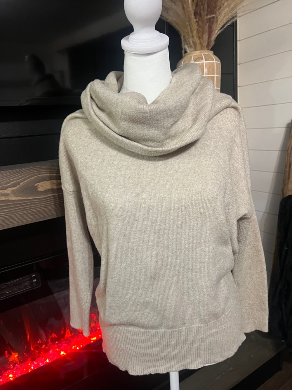Cozy Cowl Neck Sweater - Cream